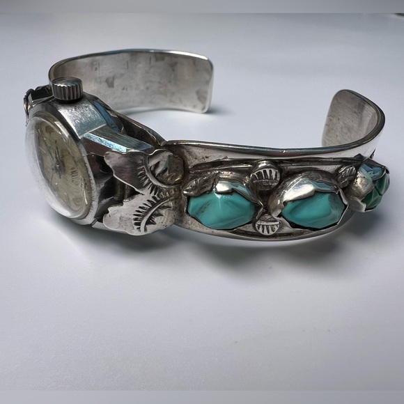 Turquoise Sterling Silver 925 Cuff Watch Band - Picture 3 of 7